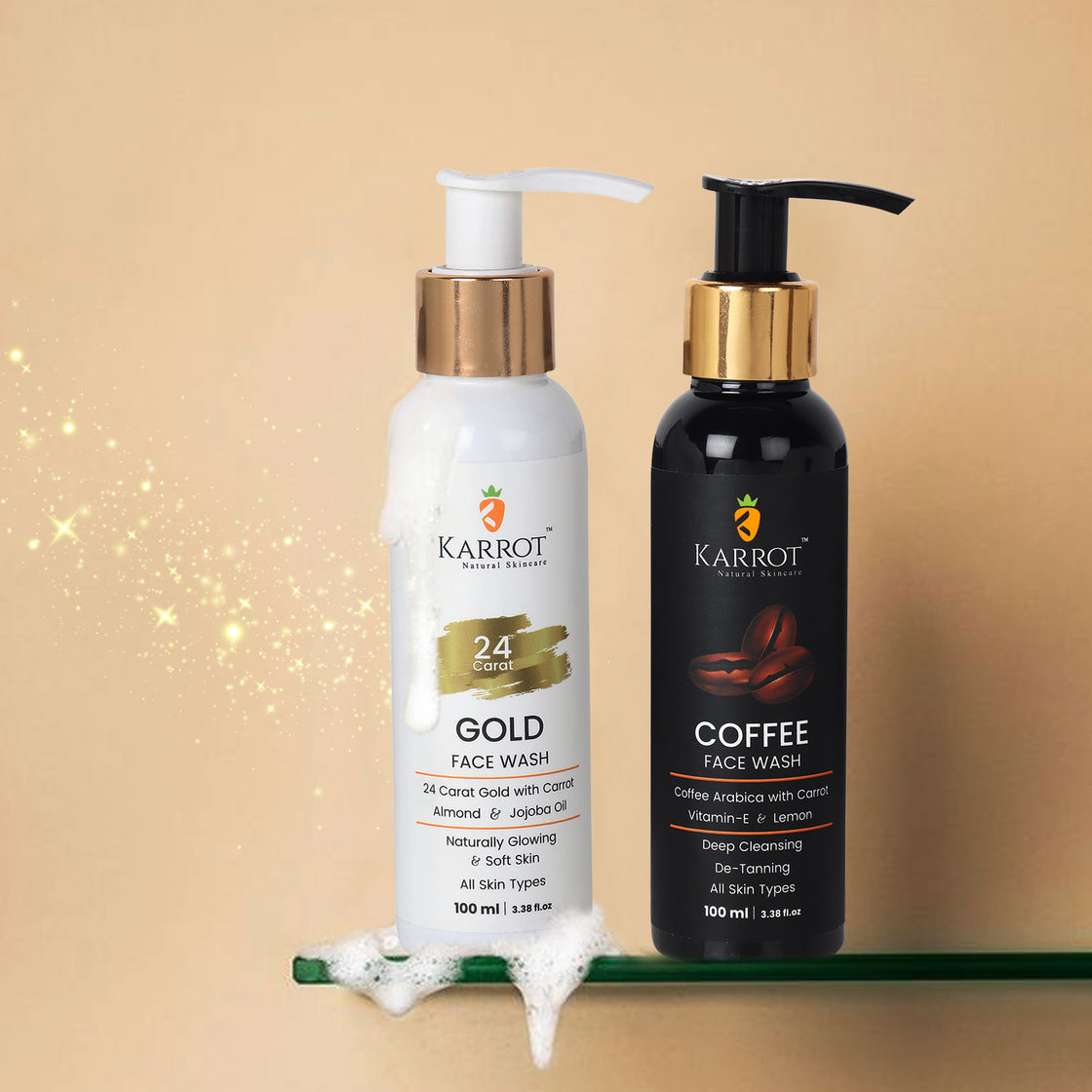 24k GOLD and COFFEE Face Wash Combo, Fights De-Tan &  give Shiny face  100ml + 100ml