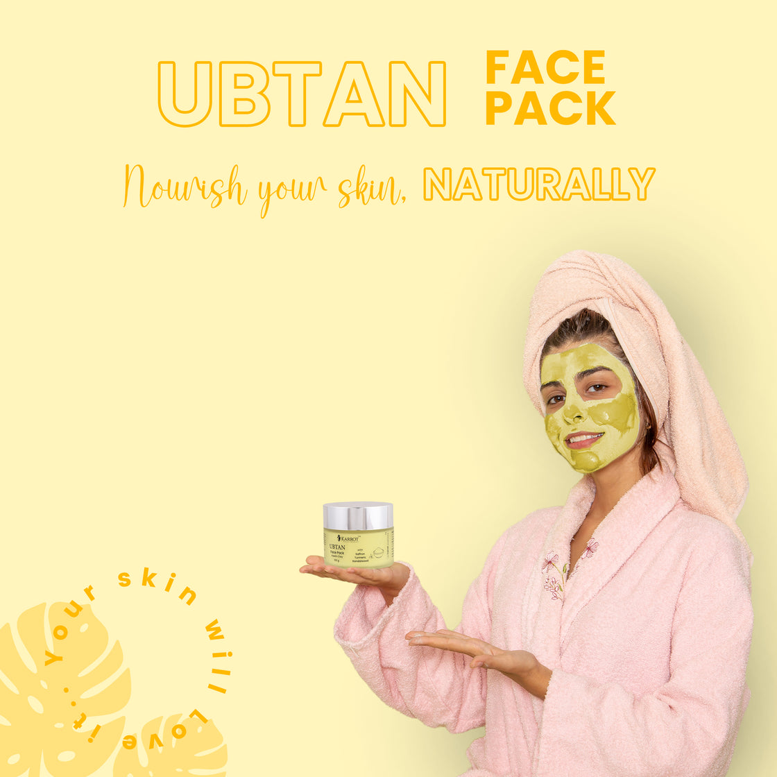 UBTAN Face Pack to Delay Aging sings & Glossy look with Kastoori Haldi, Squalane, Saffron, 100gm