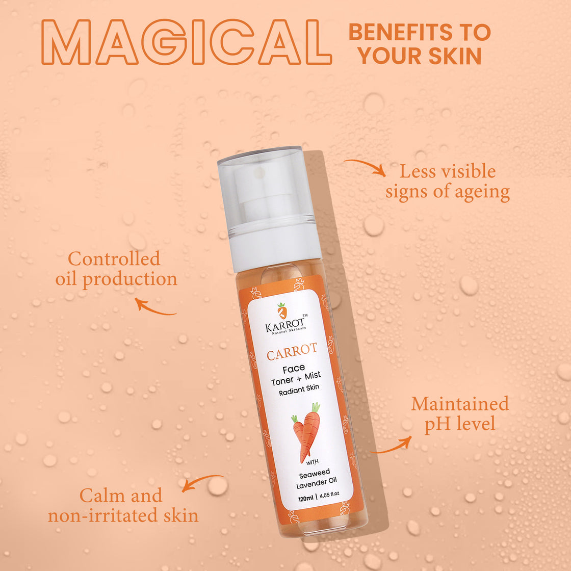 CARROT Face Toner for Radiant & Smooth Face, with Carrot, Seaweed, Niacinamide, 120ml