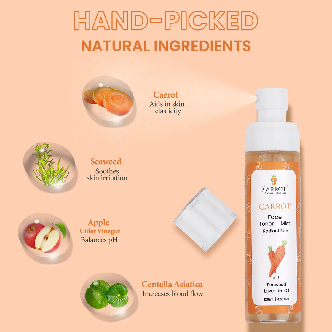 CARROT Face Toner for Radiant & Smooth Face, with Carrot, Seaweed, Niacinamide, 120ml