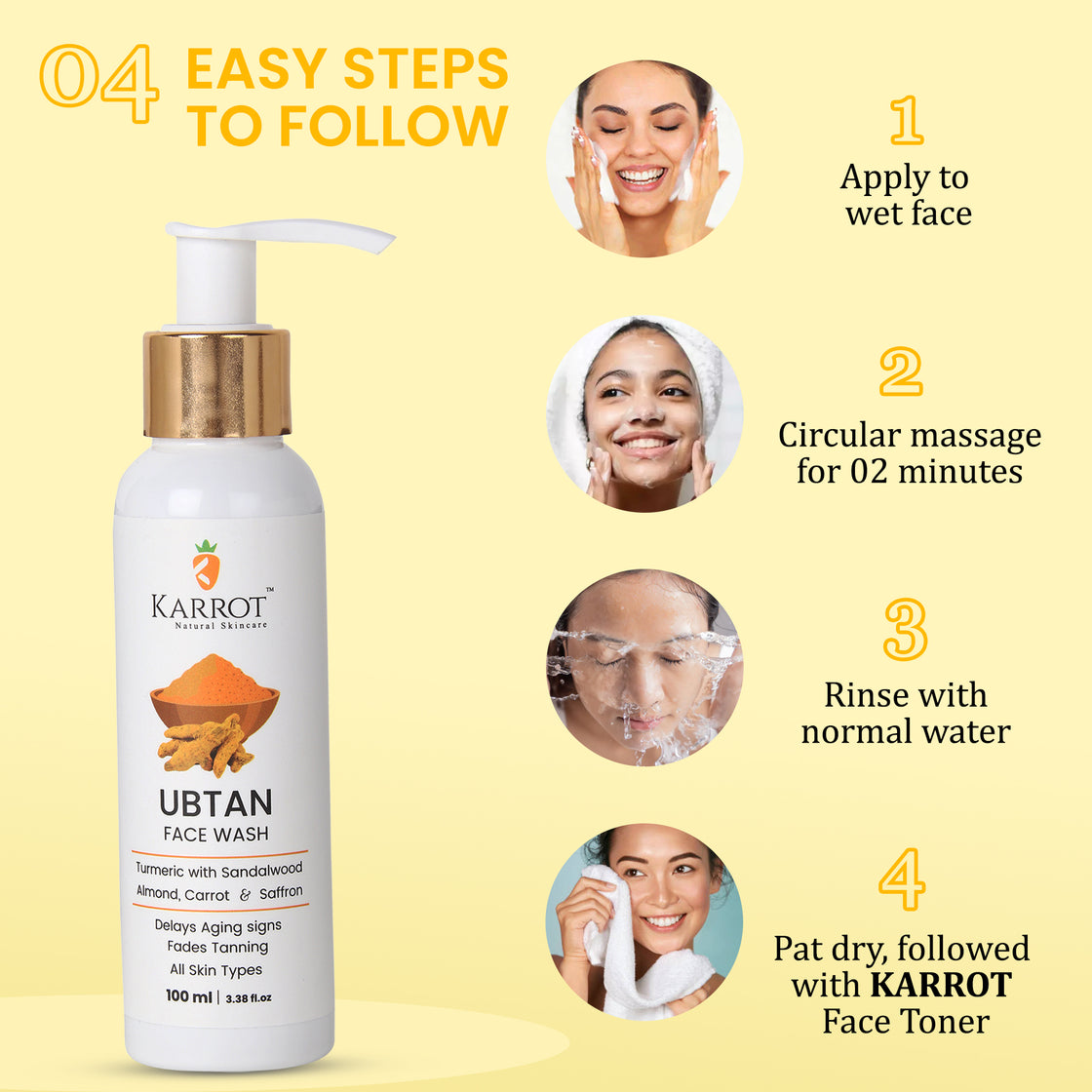 UBTAN Gel Face wash for Tan Removal & Glowing Skin with Kastoori Haldi, Saffron. 100ml