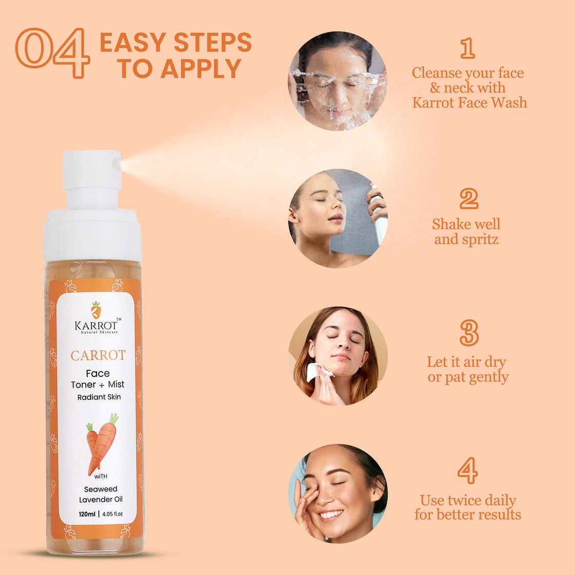 CARROT Face Toner for Radiant & Smooth Face, with Carrot, Seaweed, Niacinamide, 120ml