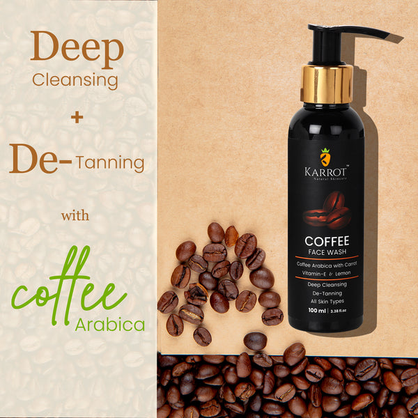 COFFEE Gel Face wash for  Sun Burn & De-Taning with Arabica Coffee, Vit- E, Carrot. 100ml