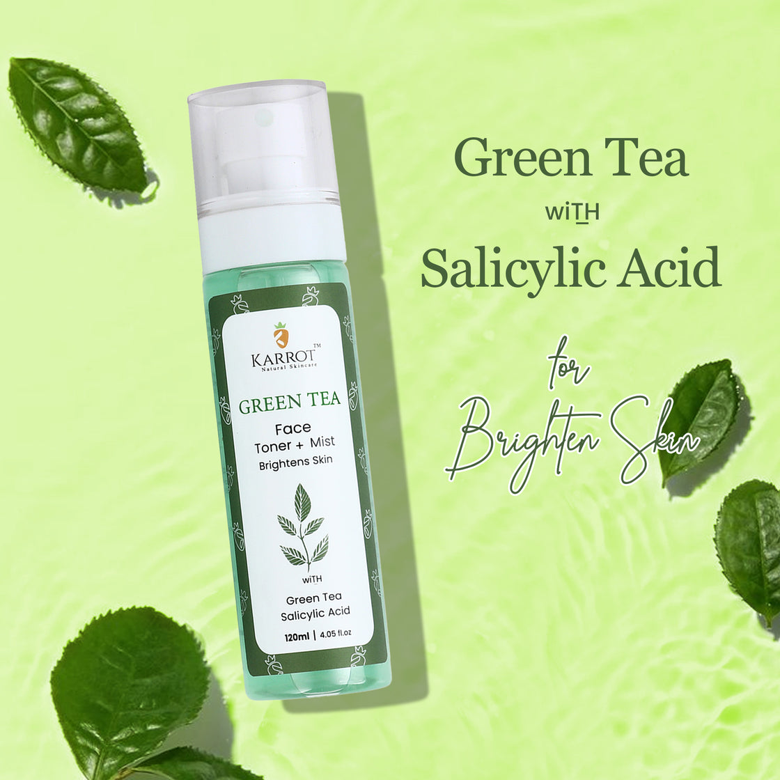 GREEN TEA Face Toner for Acne prone Skin, Fights Pimples, with Salicylic Acid, Chamomile 120ml