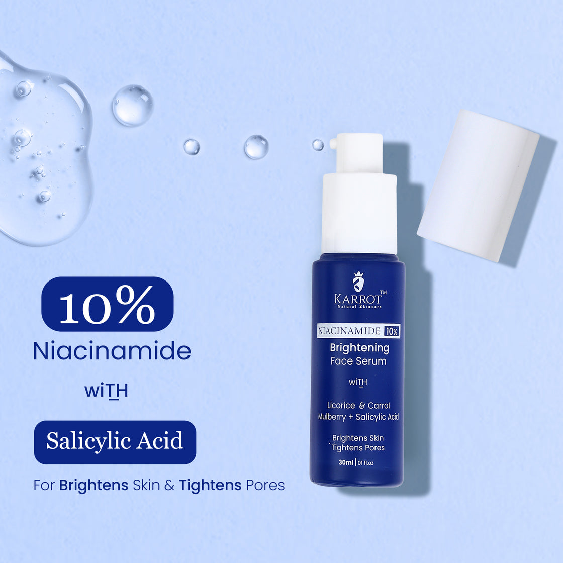 10% NIACINAMIDE Face Serum with Kojic Acid, Bakuchiol for Spotless & Smooth Skin. 30ml