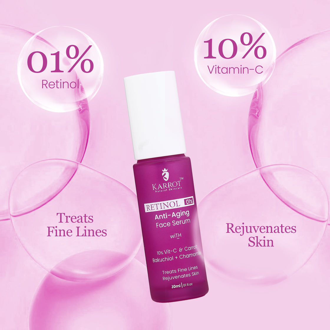 01% RETINOL Face Serum with 10% Vit-C, Vit-E, Bakuchiol  for Fine lines & Wrinkles. 30ml